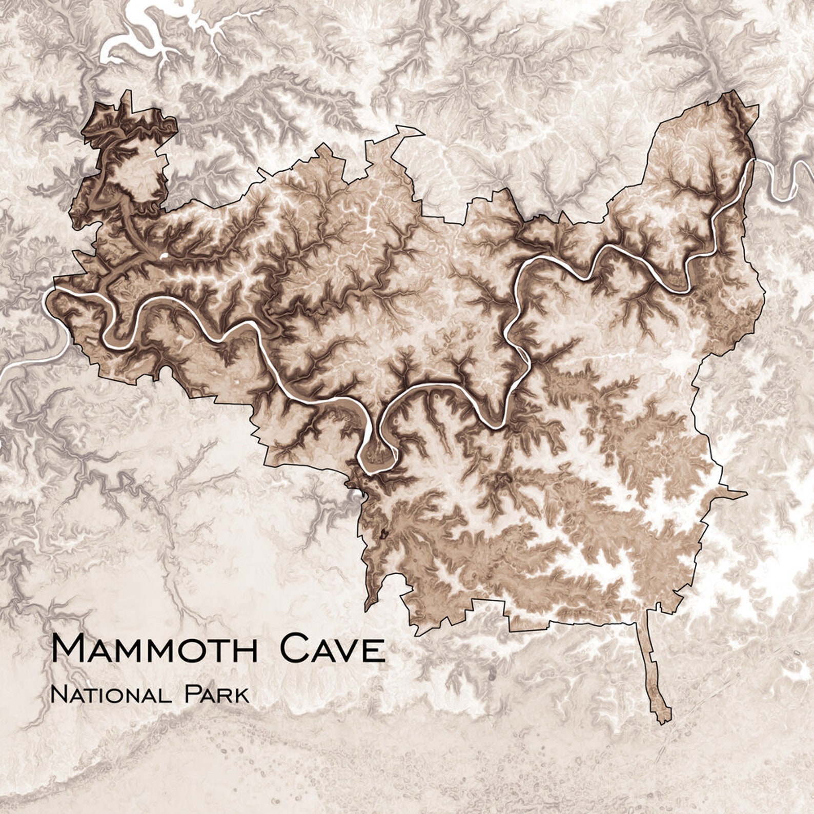Mammoth Cave Topographic Map Art - Il 1588xN.2473731188 B33w