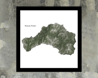 Rogue River Oregon Topographic Map Art Print | River Map Art House Decor,  Rafting Gifts