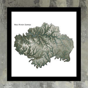 Illustrations de carte des gorges de la rivière Rouge | Poster mural des Appalaches, cadeaux grimpeurs du Kentucky