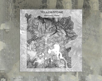 Yellowstone Topographic Map Print | Yellowstone National Park Map Art, Wyoming Artwork