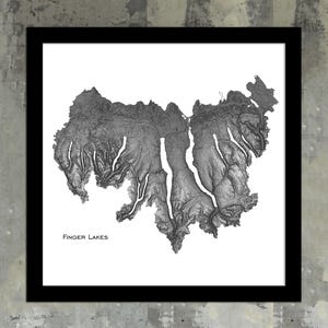 Finger Lakes Map Wall Art | New York Topographic Wall Decor, Otisco - Skaneateles - Owasco - Cayuga - Seneca - Honeoye - Candice - Conesus