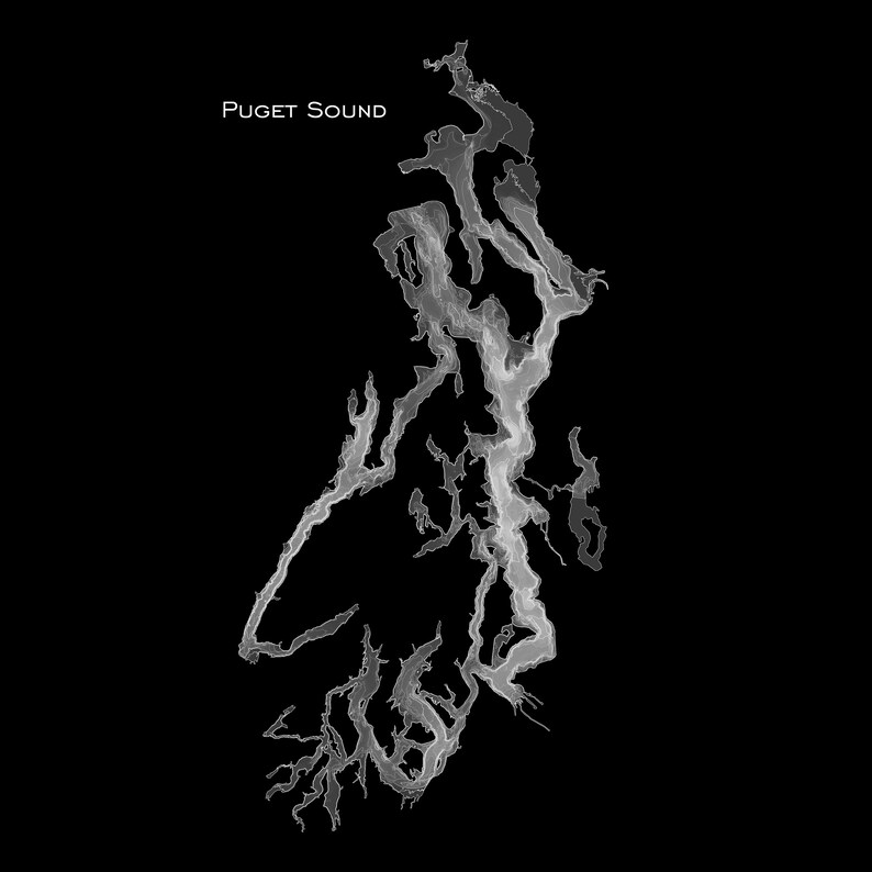 Puget Sound Map Bathymetric Depth Chart Seattle Gifts - Etsy