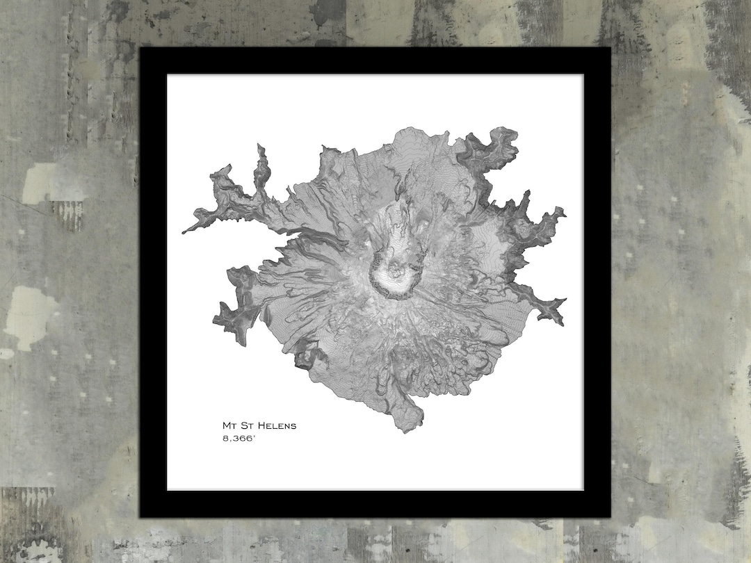 Mt St Helens Map Art | Mount Saint Helens Topographic Wall Print ...