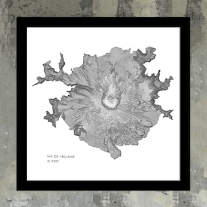 Illustrations de la carte du mont St Helens | Impression murale topographique du mont Saint Helens, art Loowit Trail Washington