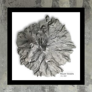 Mt Shasta Topographic Print Art | Mount Shasta Map Art, Shastina California Mountain Wall Art