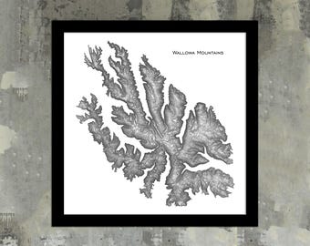 Wallowa Mountains Topographic Art Print | Eagle Cap Wilderness Decor, Oregon Wall Art Gifts
