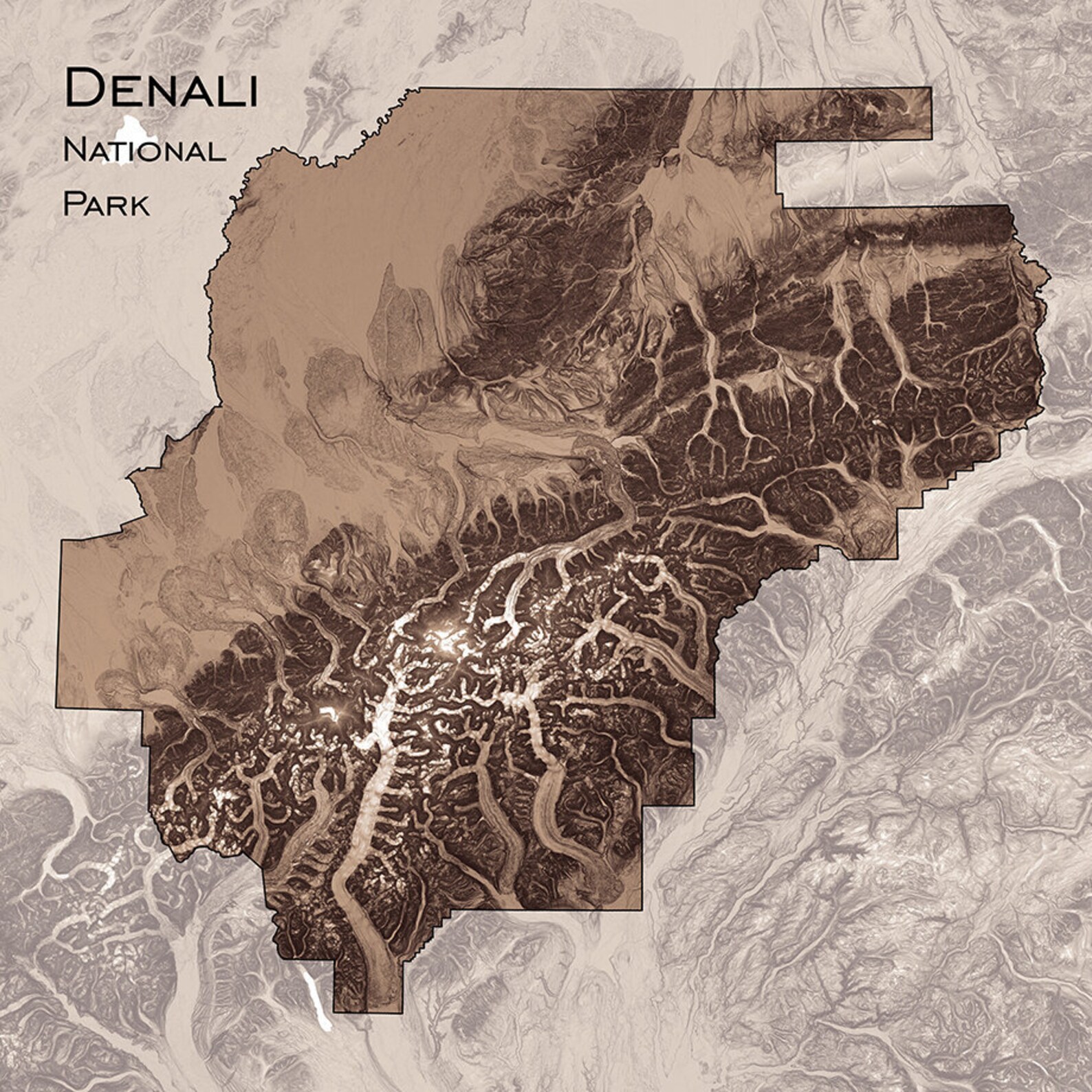 Denali Topographic Map Art Print Denali National Park - Etsy