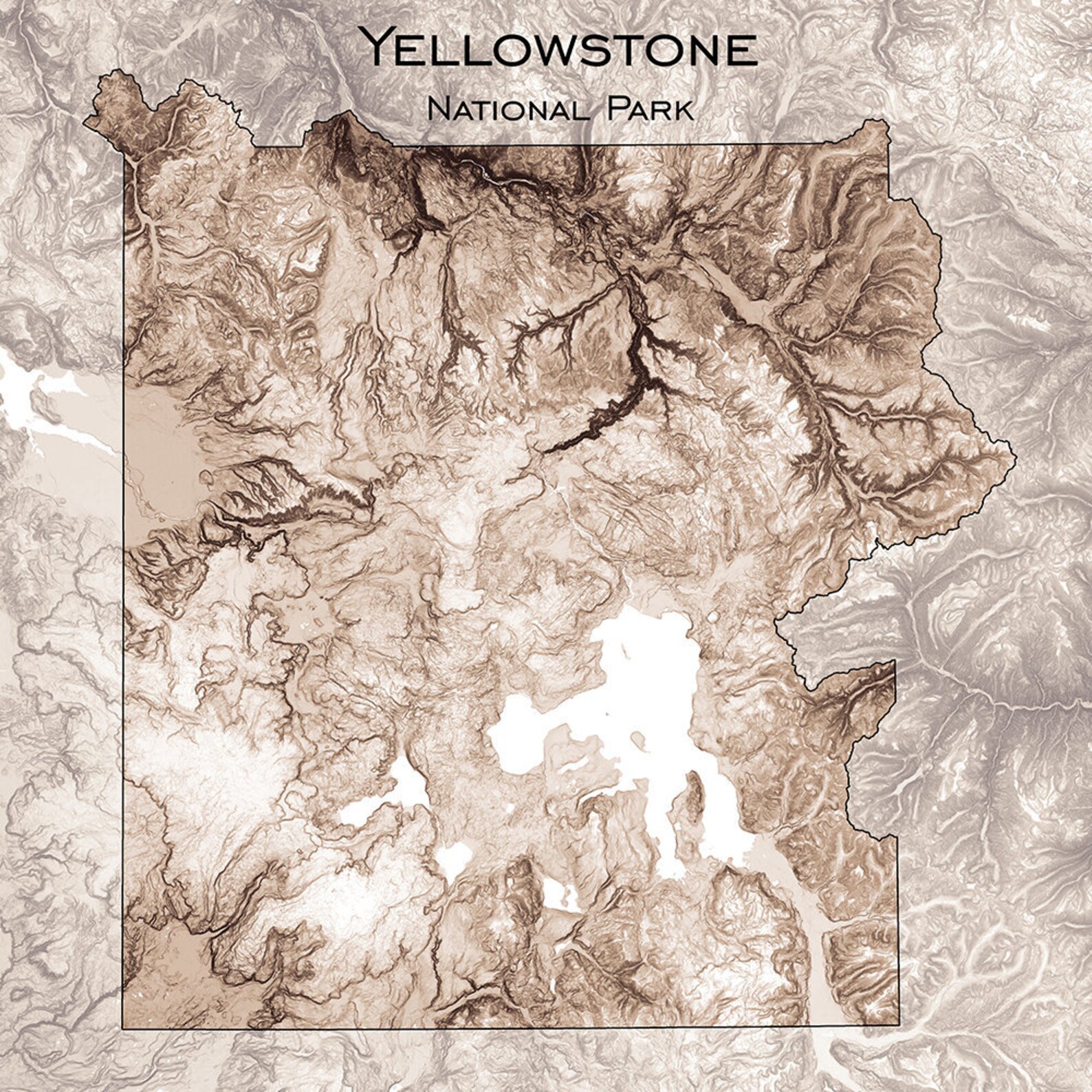 Yellowstone Topographic Map Print Yellowstone National Park  Etsy