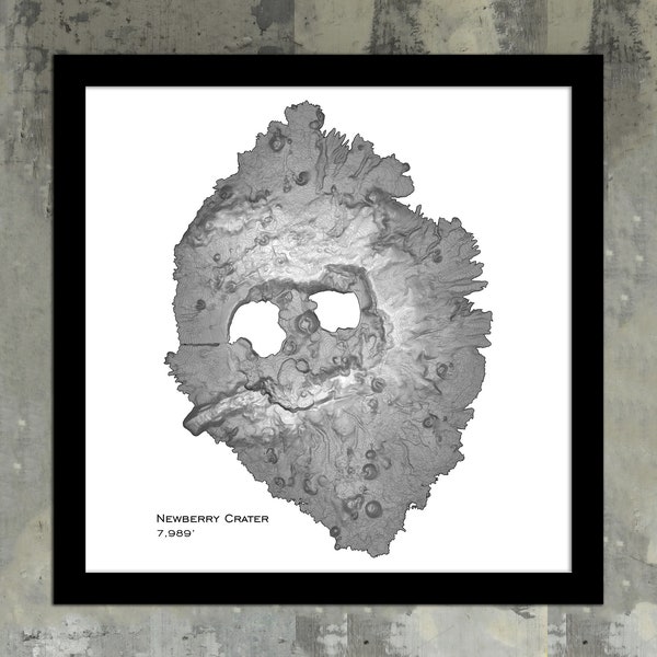 Paulina Peak Topographic Map Art Print |  Newberry Volcanic Monument Wall Art, Oregon Framed Art