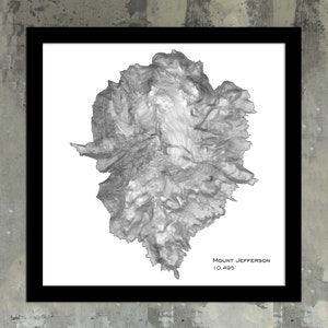 Mt Jefferson Topographic Map Art Print |  Mount Jefferson Black and White Poster, Oregon Mountains