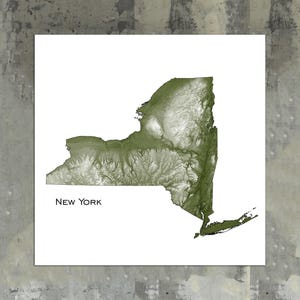 Impression d'art carte de New York | Carte topographique de l'État américain
