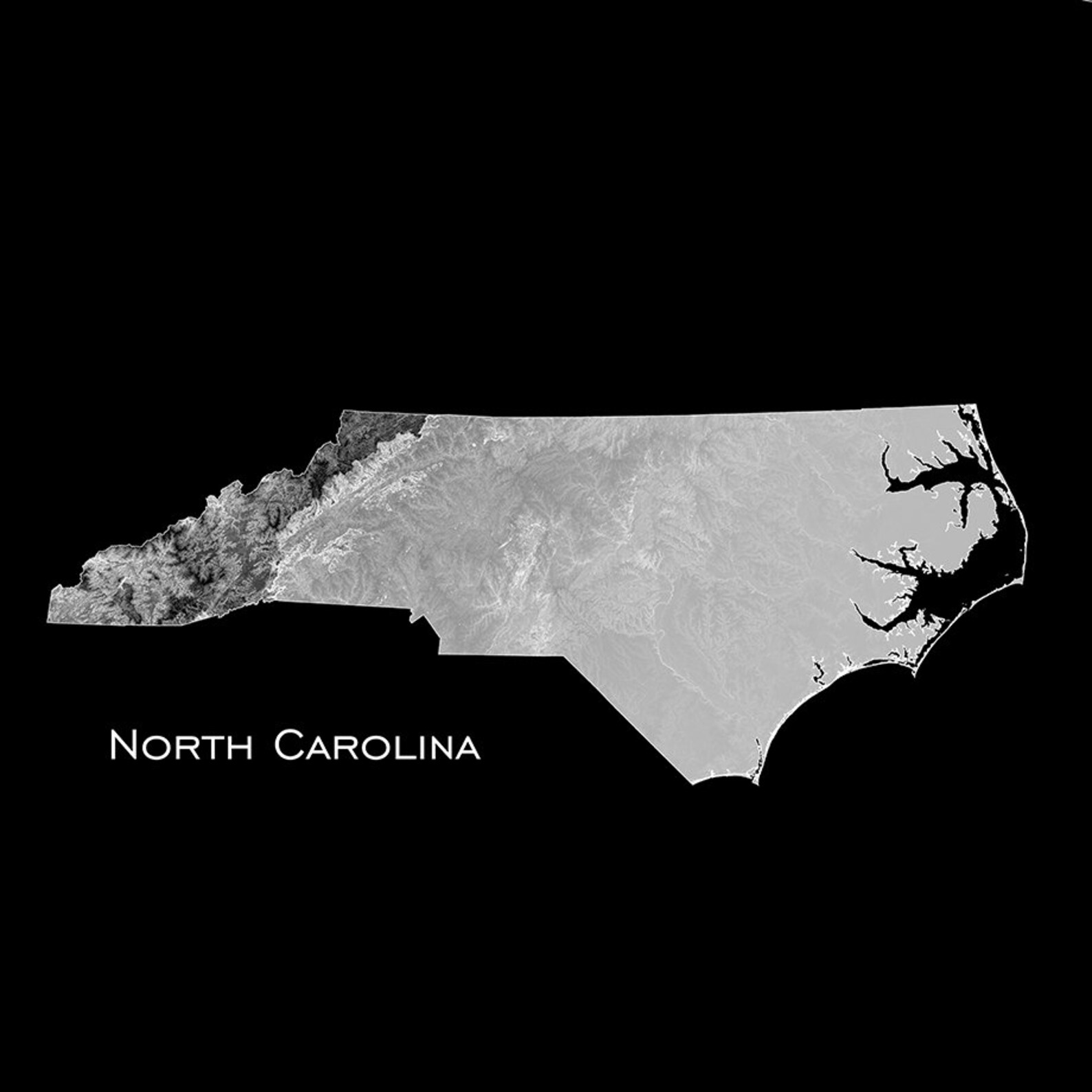 North Carolina Map Art Print US State Topographic Map Etsy