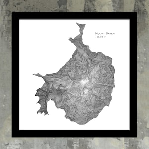 Art mural carte topographique du mont Baker |  Impression de carte du mont Baker, affiche topographique de Washington
