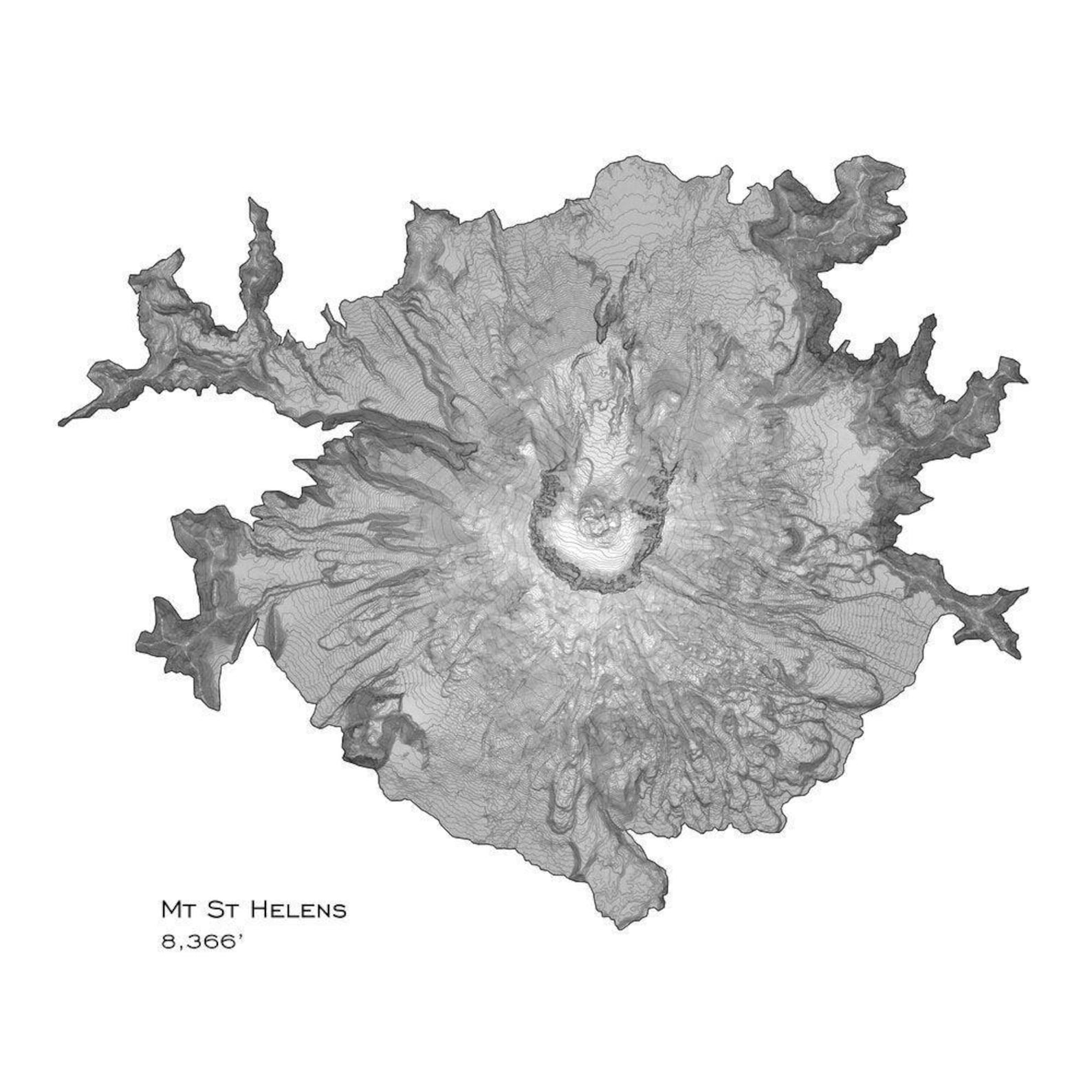 Mt St Helens Map Art | Mount Saint Helens Topographic Wall Print ...