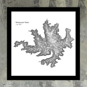 Impression d'art de carte topographique de Wheeler Peak NM |  Cadeaux de carte des points culminants du Nouveau-Mexique