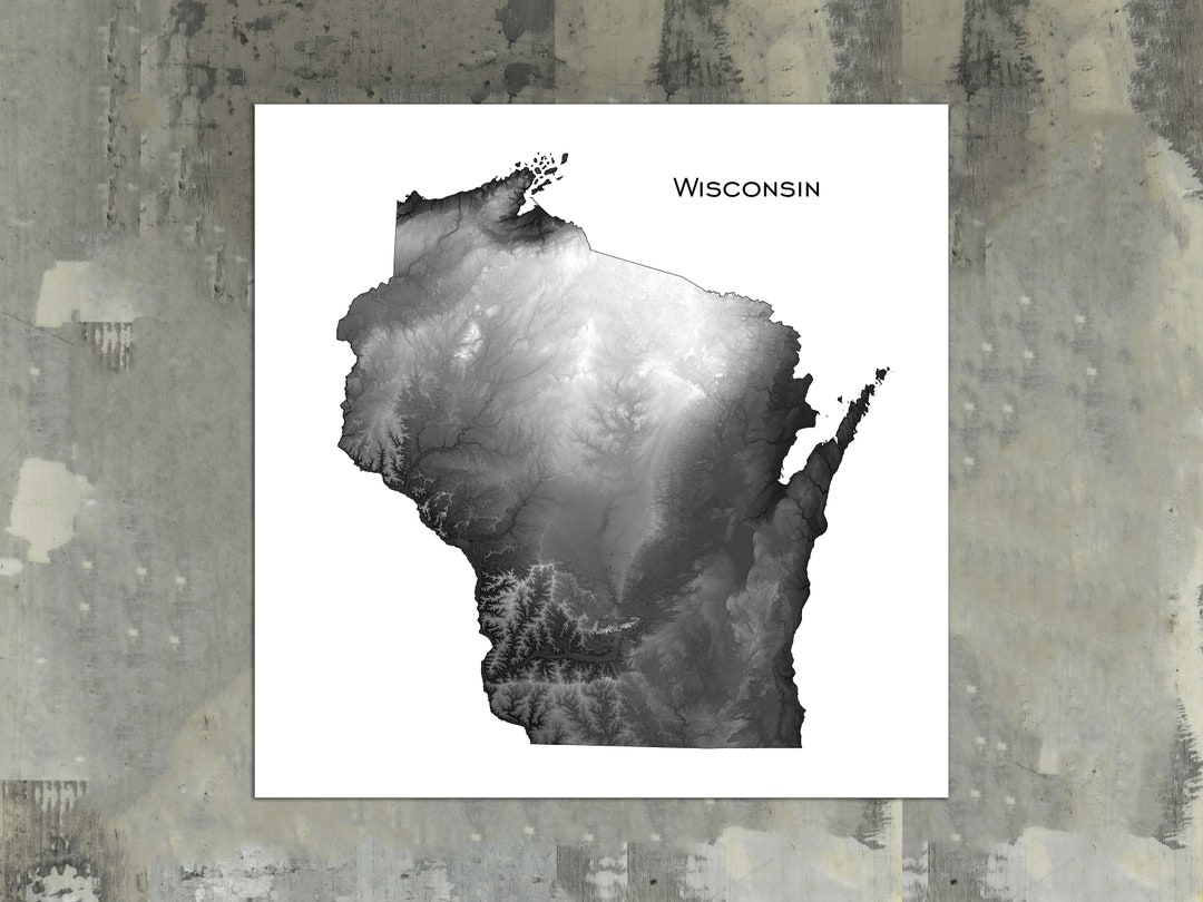 Wisconsin Map Art Print US State Topographic Map - Etsy
