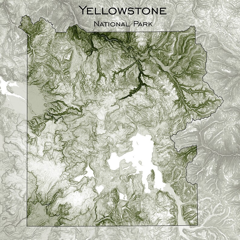 Yellowstone Topographic Map Print Yellowstone National Park Etsy