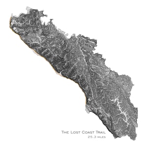 Lost Coast Trail Map King Range Wilderness, Northern California Print - Etsy