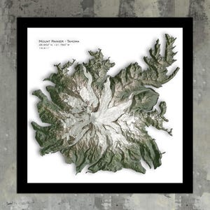 Art de la carte du mont Rainier | Impression topographique du sentier du pays des merveilles, décoration murale Mount Rainier, cadeaux Washington