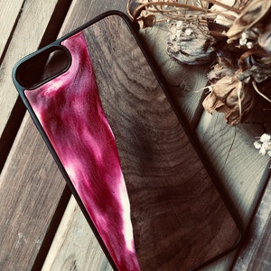 Wood & resin case, for iPhone 7 Plus, elegant phone case, cherry color, cellphone case, for iPhone 8 Plus, mobile case models, stylish