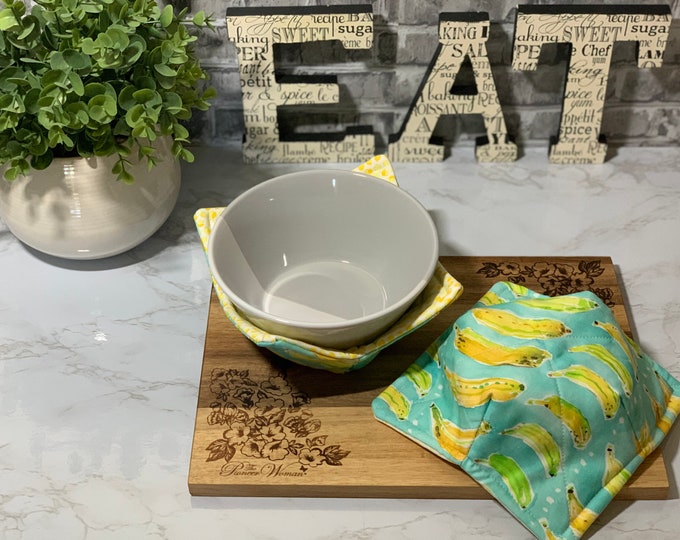 Bowl Holder Soup Bowl Cozy Microwavable Bowl Cozie Set Reversible Kitchen Accessory Bowl Cozy Set Mother/'s Day \u2013 Watercolor Banana
