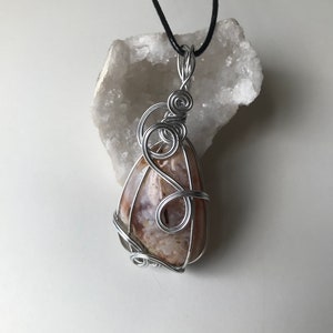 Flower agate necklace, wire wrapped flower agate necklace, flower agate pendant, spiritual jewellery, handmade crystal jewellery