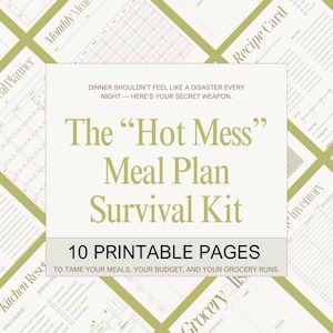 Ensemble de planification de repas - 10 pages de modèles hebdomadaires, mensuels, d'épicerie, de budget, de nettoyage et de recettes