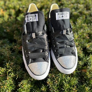 Custom Black Bling Converse Low-Tops – Rhinestone Sneakers – Sparkly Handmade Shoes – Bridal, Birthday, or Dance Gift