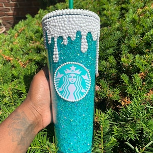 Custom Bling Rhinestone Tumbler – 24oz Starbucks Cold Cup – Handmade Sparkle Drinkware for Iced Coffee & Tea