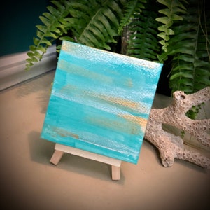 HAND geschilderd canvas met schildersezel, STRAND decor, strand schilderij, schelpen, zeester decor