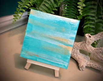 HAND Painted Canvas With Easel, BEACH Decor, Beach Painting, Seashells, Starfish Decor