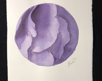 Original watercolor, Purple petal waves, 14.5"x11"