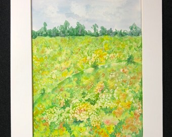 Autumn soy fields - watercolor