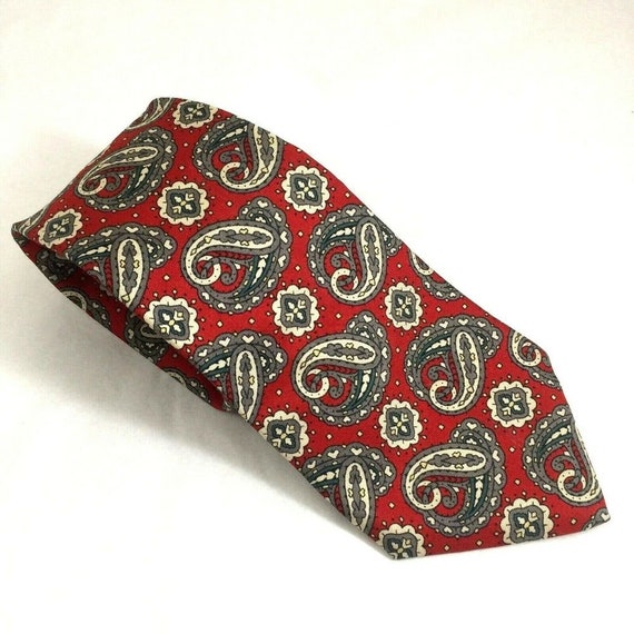 Aquascutum Tie Red Paisley Vintage 100% Silk 55.5"