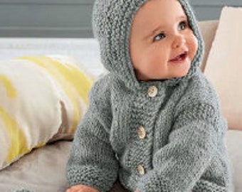 Chunky Baby Hoodie Pixie Hooded Jacket KNITTING PATTERN - Sizes 3-24m - Instant PDF Download - Vintage Pattern - Simple Baby Knit Toddler