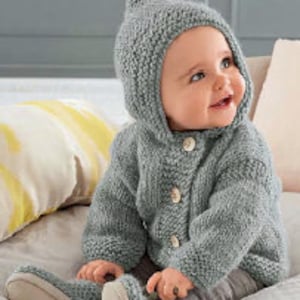 Chunky Baby Hoodie Pixie Hooded Jacket KNITTING PATTERN - Sizes 3-24m - Instant PDF Download - Vintage Pattern - Simple Baby Knit Toddler