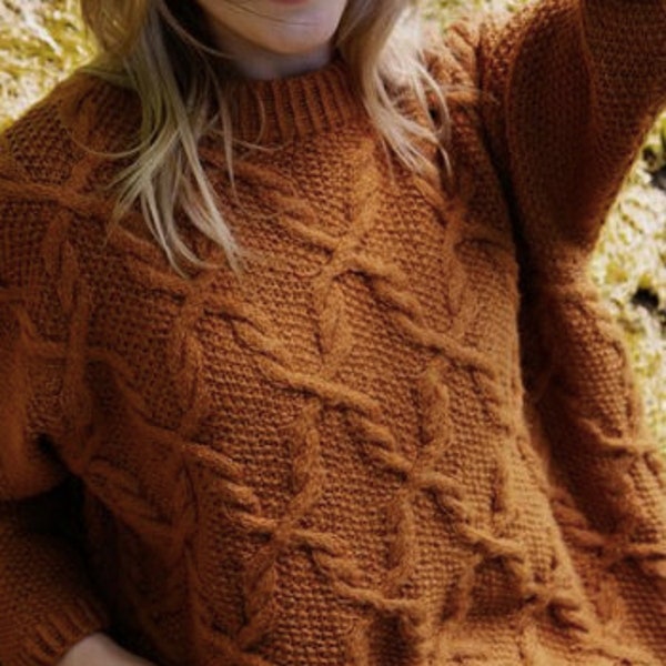 KNITTING PATTERN Aran Sweater Women/Fisherman Pullover Knit Pattern/Instant PDF Download/Womens Top Cable Sweater Pattern