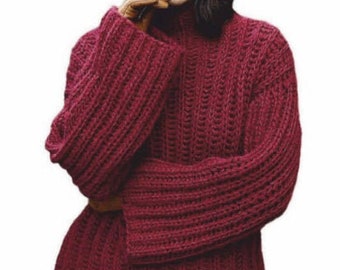 Chunky Brioche Rib Top Sweater KNITTING PATTERN/Loose Oversized Pullover Pattern/Instant PDF Download/Womens Top