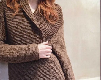 KNITTING PATTERN Easy Garter Long Coat Jacket Women/Long Cardigan Knit Pattern/Instant PDF Download/Womens Simple Coat Pattern