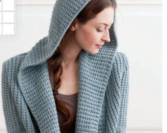 Hoodie Jacket Top KNITTING PATTERN Women Cardie/Worsted Medium Yarn Hooded Coat Cardigan Pattern/Instant PDF Download/Womens Top Hood