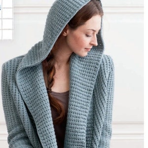 Hoodie Jacket Top KNITTING PATTERN Women Cardie/Worsted Medium Yarn Hooded Coat Cardigan Pattern/Instant PDF Download/Womens Top Hood