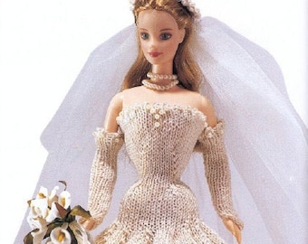 Barbie trouwjurk BREIEN PATROON/Kinderen Barbie Doll Vintage breipatroon/Instant PDF downloaden