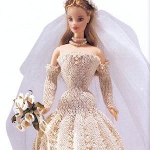 KNIT PATTERN Barbie Wedding Gown Dress/Children Barbie Doll Vintage Knit Pattern/Instant Download