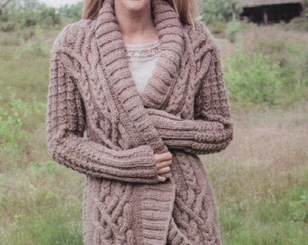 KNITTING PATTERN Chunky Cable Coat Jacket Sweater Women/Cable Cardigan Knit Pattern/Instant PDF Download/Womens Top Cable Coat Pattern