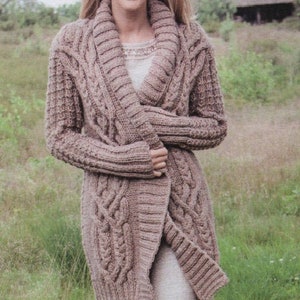 KNITTING PATTERN Chunky Cable Coat Jacket Sweater Women/Cable Cardigan Knit Pattern/Instant PDF Download/Womens Top Cable Coat Pattern