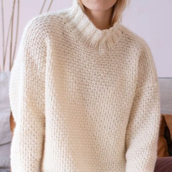 Easy Sweater Women KNIT PATTERN/Instant PDF Download/Womens Pullover Top Chunky Look Sweater Pattern