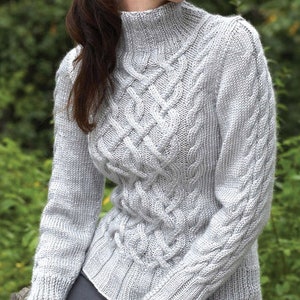 KNIT PATTERN Cable Sweater Polo Neck Women/fisherman Pullover Knitting ...