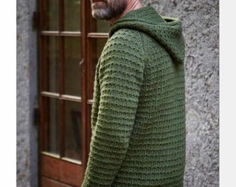 KNITTING PATTERN Men's Hooded Jacket Chunky Yarn Vintage Pattern -- Men's Sweater Pullover -- Hoody Hoodie Top Men -- Instant Download