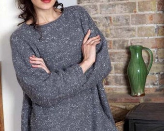 PDF KNITTING PATTERN Easy Beginner Top/Aran/Medium Yarn Reverse Stockinette Stitch Simple Top Sweater Women -- Instant Download
