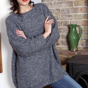 PDF KNITTING PATTERN Easy Beginner Top/Aran/Medium Yarn Reverse Stockinette Stitch Simple Top Sweater Women -- Instant Download